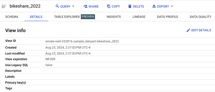 View Appears in BigQuery