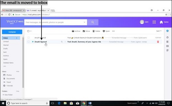 Email Moved to Inbox