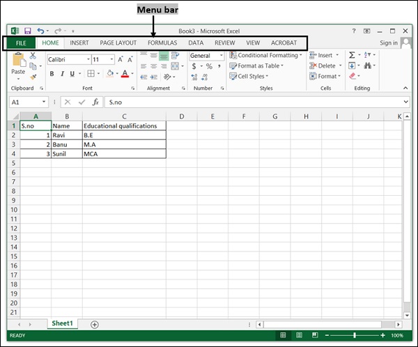 Excel Menu Bar