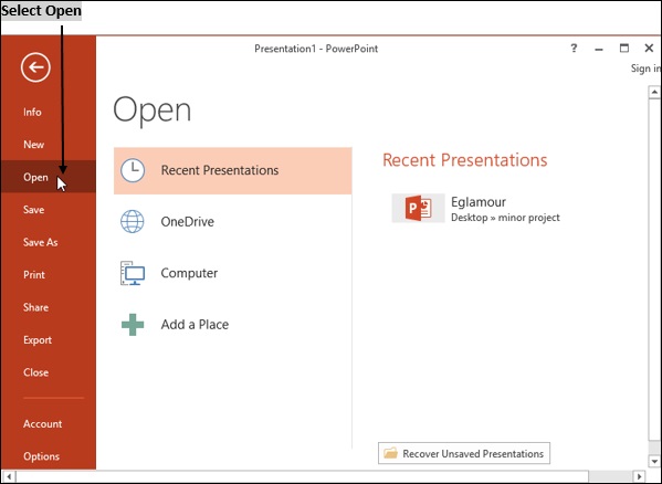 Powerpoint Open Option