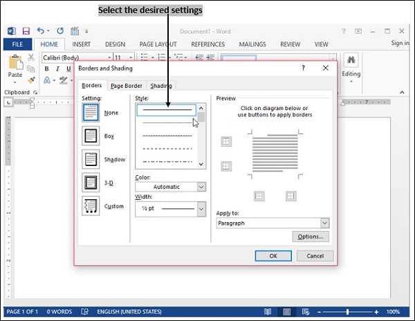 Select Border Settings