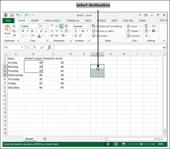 Select Destination to Paste