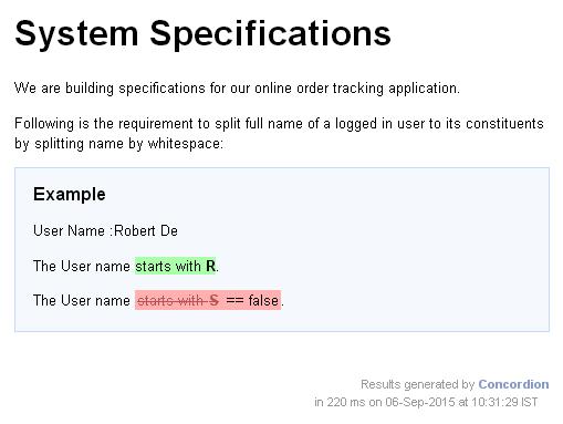 concordion assertTrue command Output