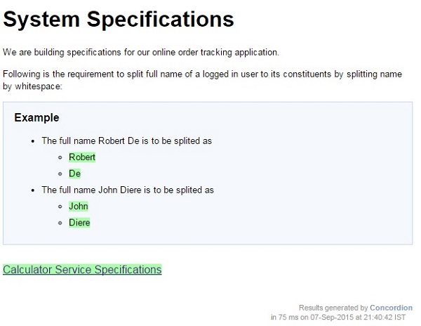 concordion Run Command Output