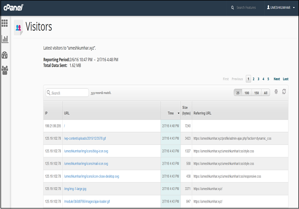 cPanel View Visitors