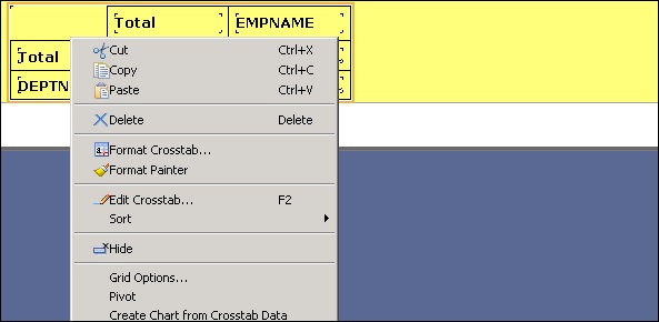 Cross Tab Properties