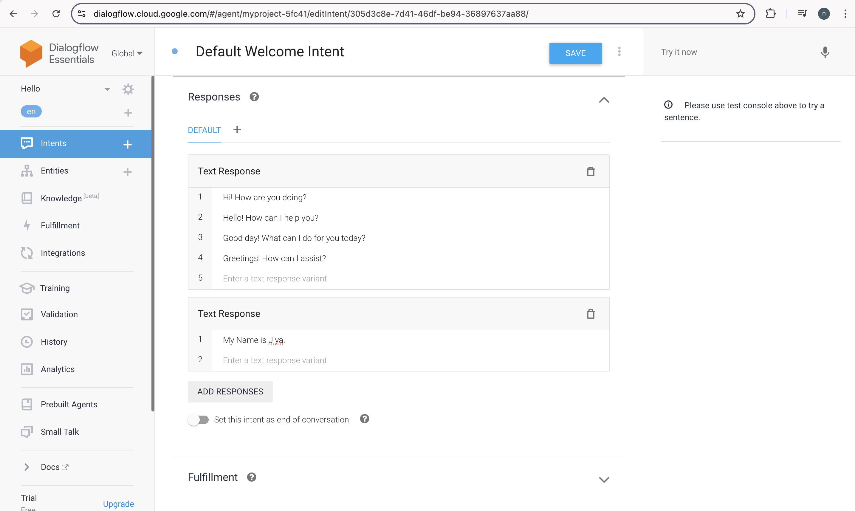 Dialogflow Add Response