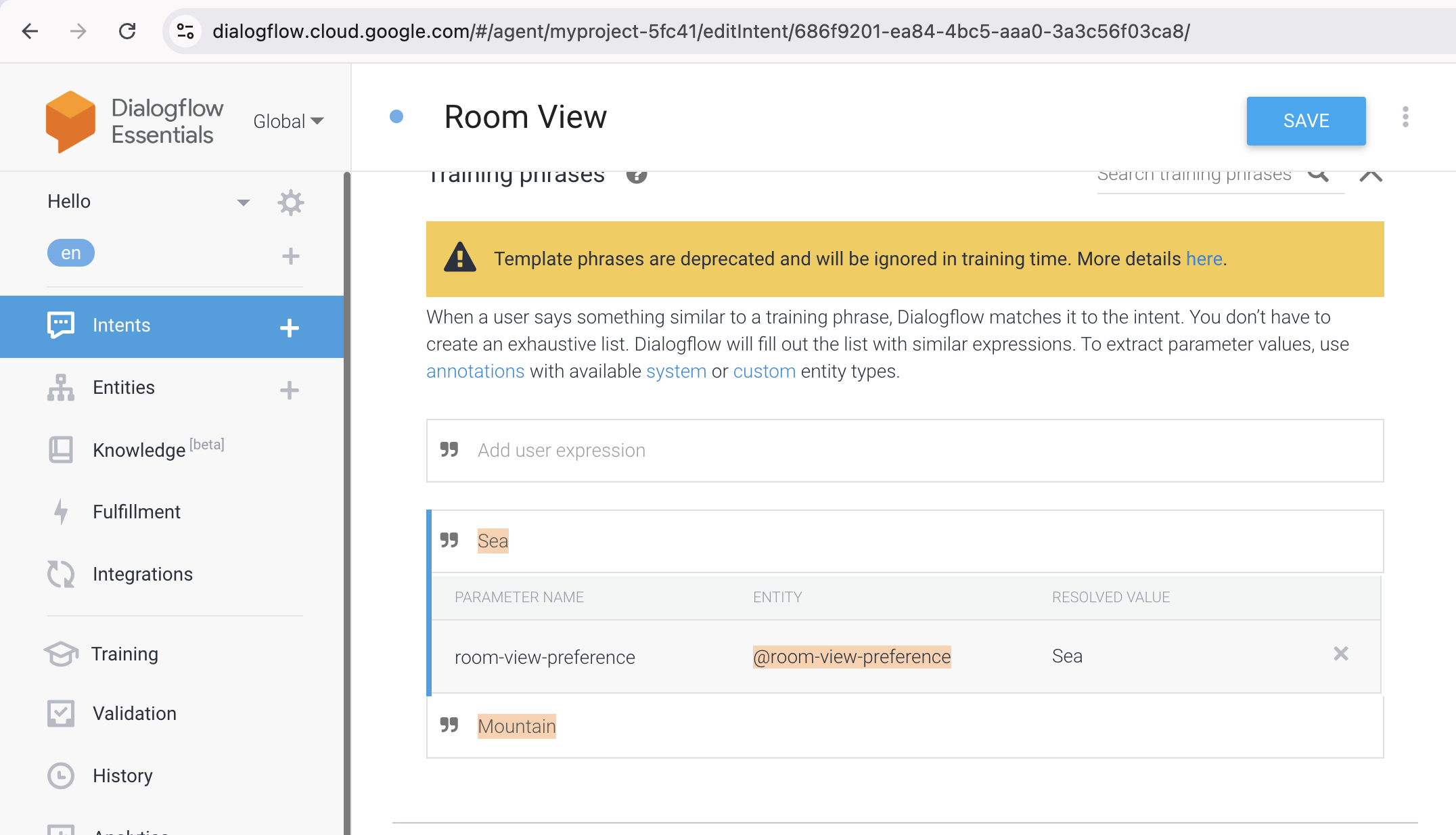 Dialogflow Context Example