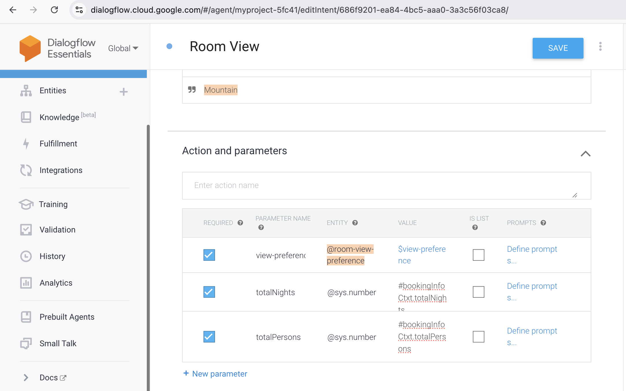 Dialogflow Context Example