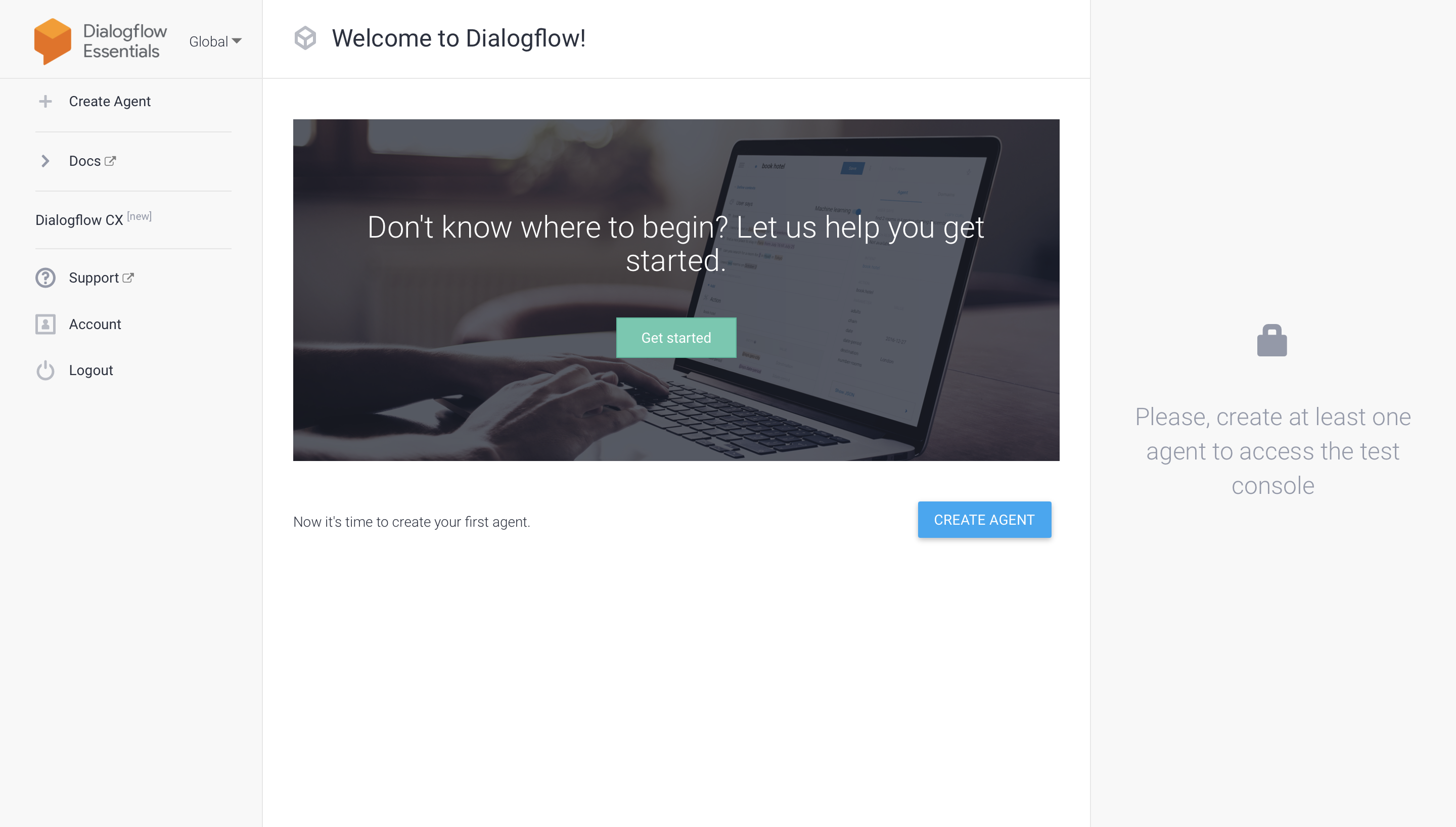 Dialogflow dashboard Page