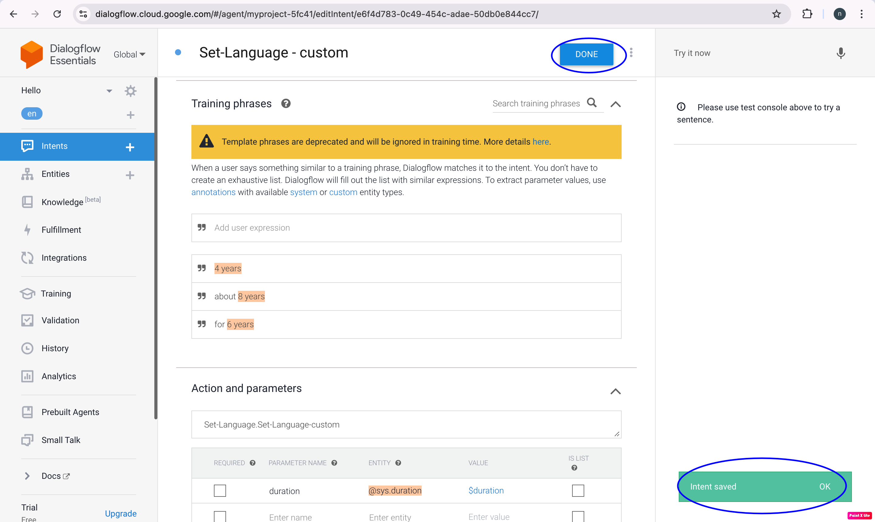 Dialogflow Intent Matching