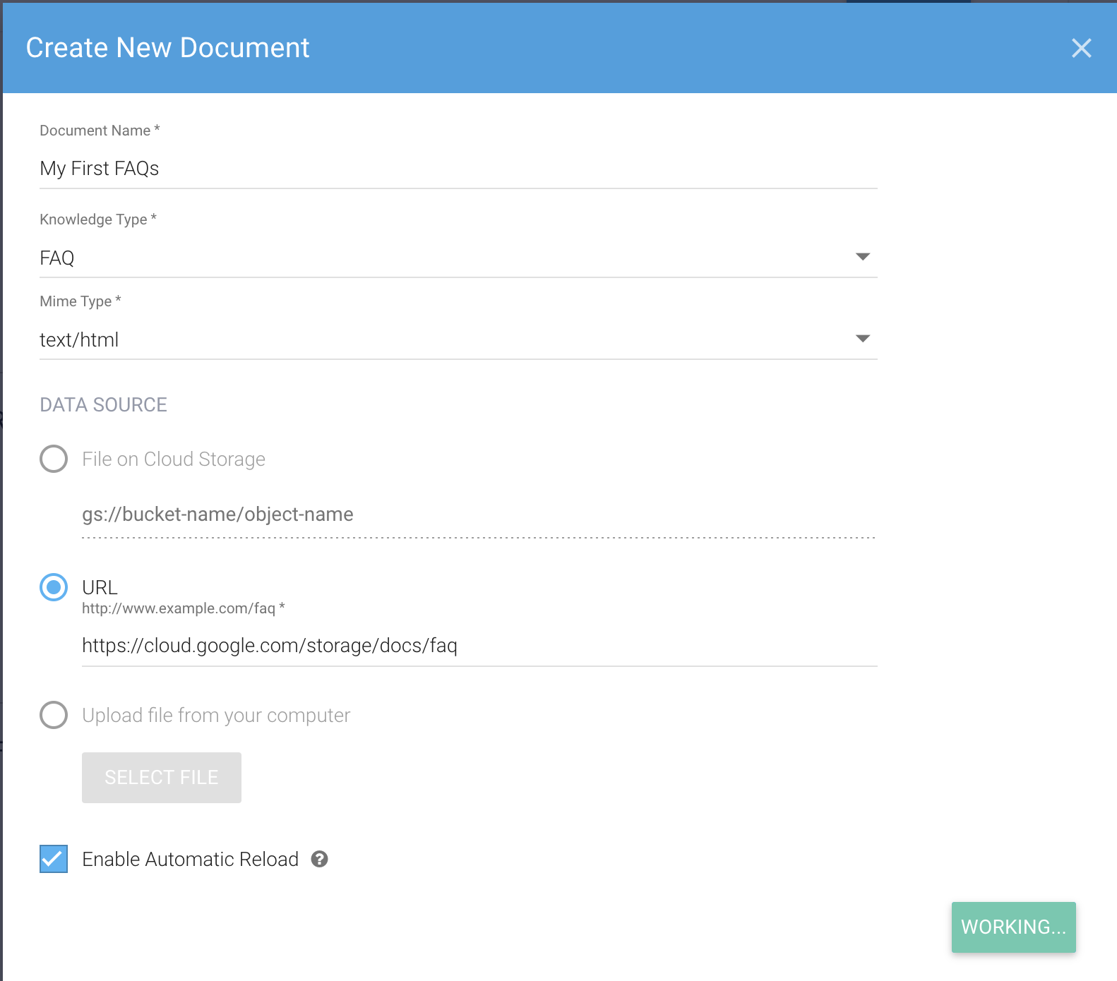 Dialogflow Knowledge base