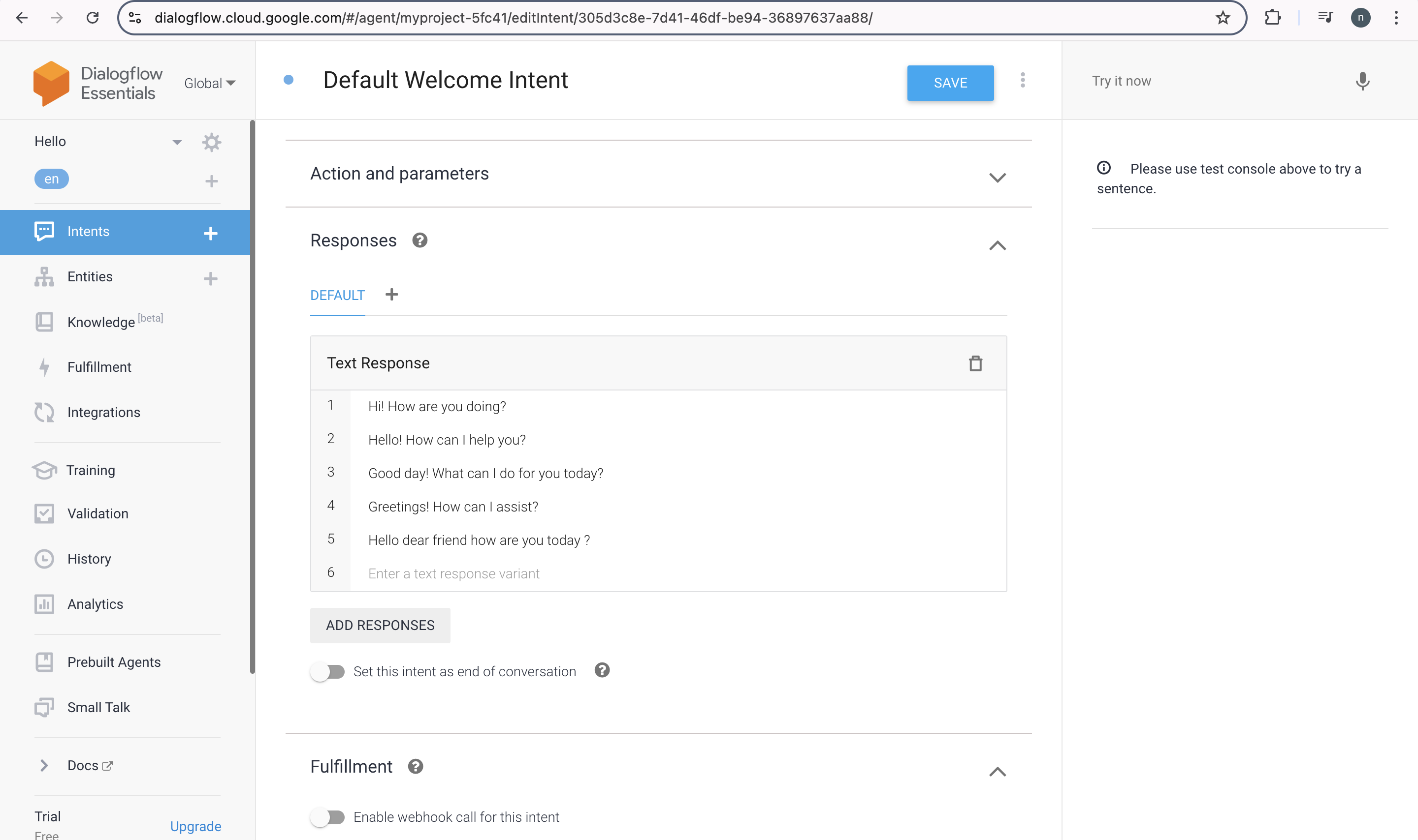 Dialogflow Responses Option