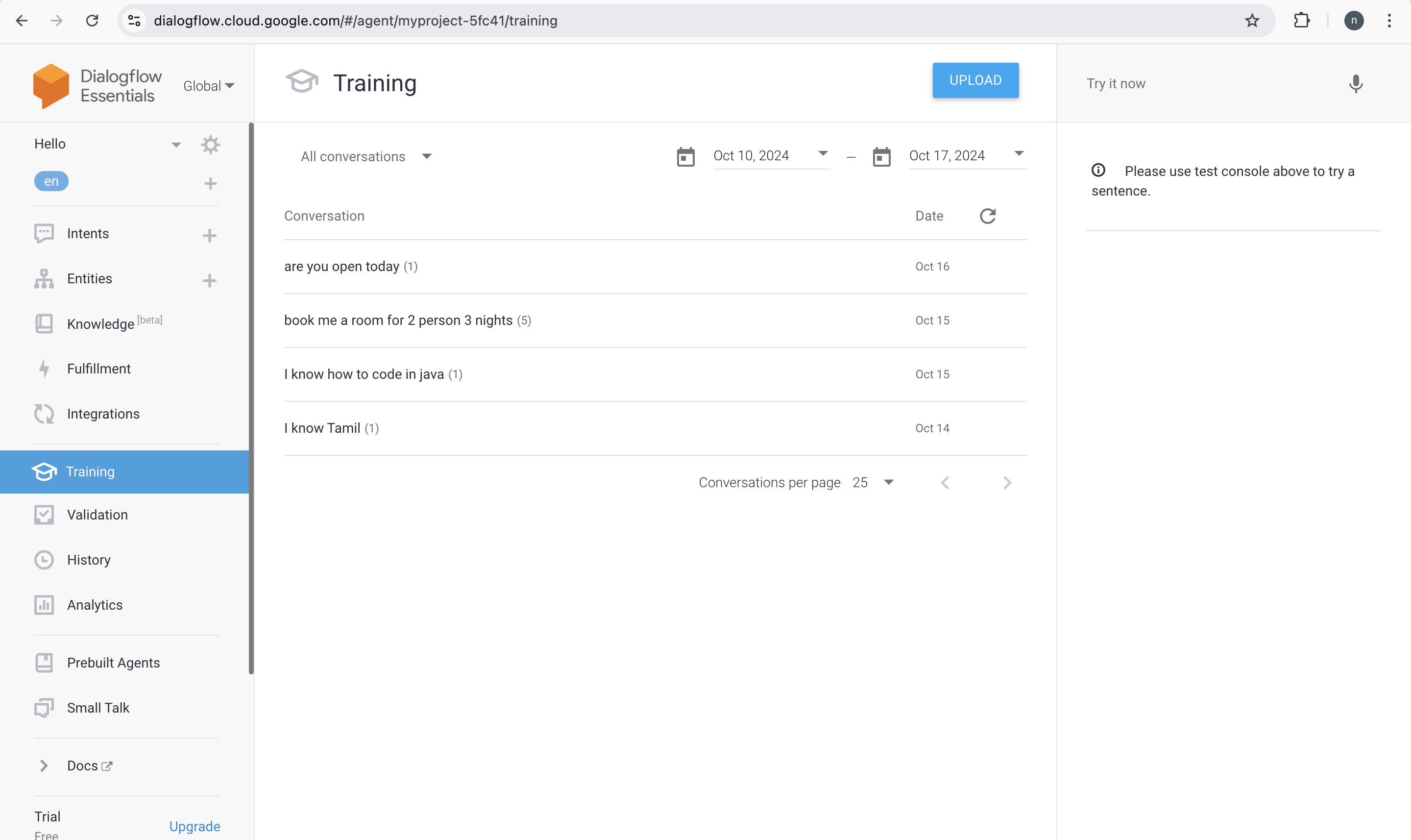 Dialogflow Agent Training