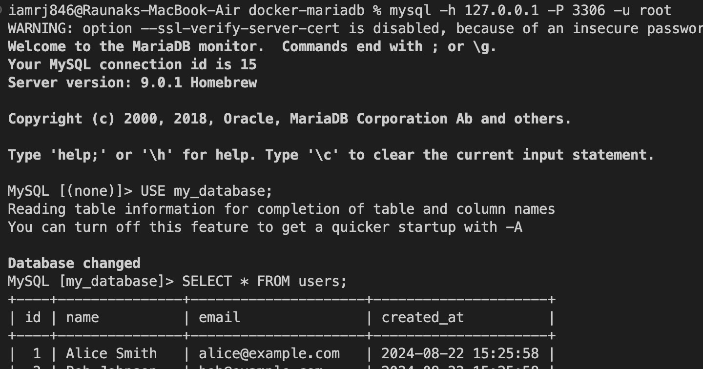 Connect to the MariaDB Container