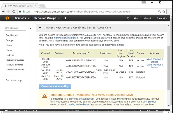 Security Credentials section