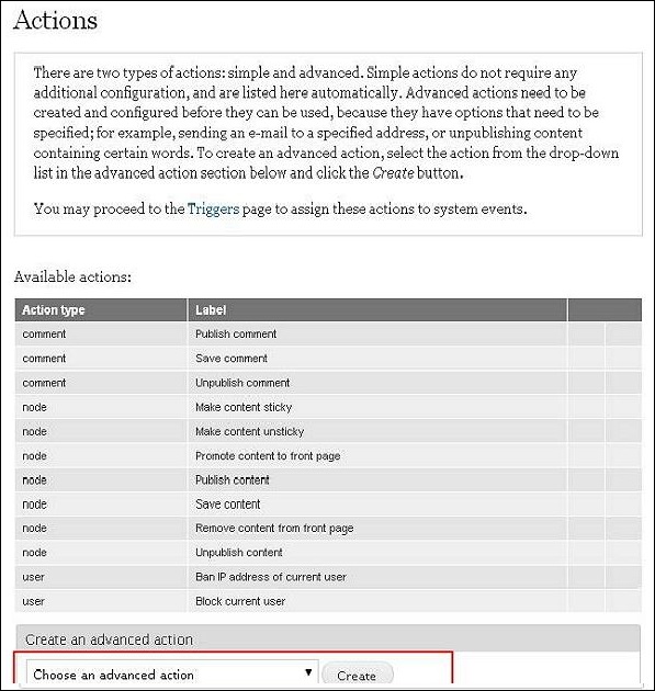 Drupal Triggers and Actions