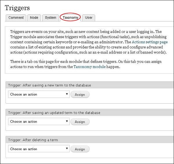 Drupal Triggers and Actions