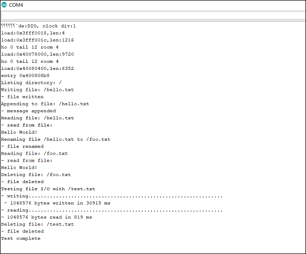 ESP32 SPIFFS Sketch Output