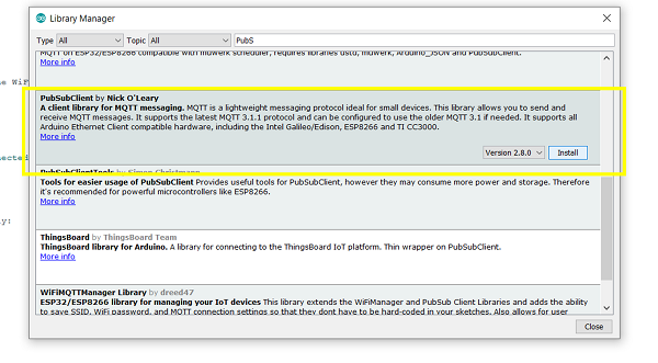 PubSubClient Library Install