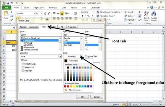 Change Foreground Color by formatting cells