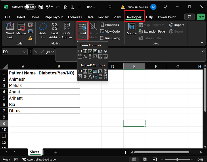 Checkbox in Microsoft Excel