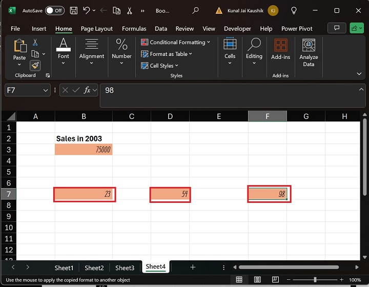 Drop Active Paintbrush Cursor to Desired Cells