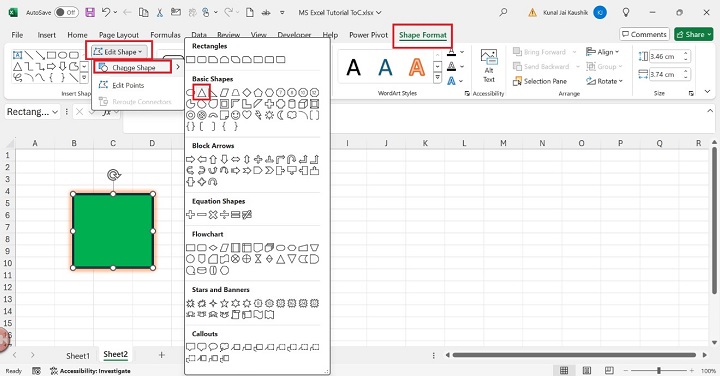 Edit Rectangle Shape to Isosceles Triangle Shape