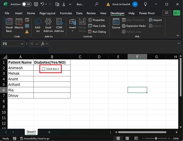 Excel Checkbox and Align