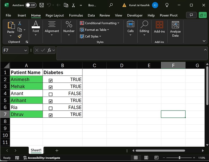 Excel Checkbox Conditional Formatting