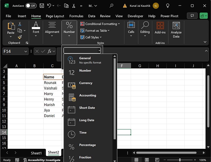 Excel Number Formatting