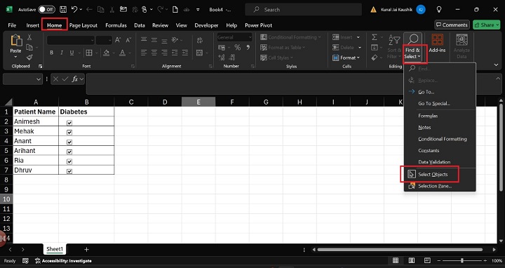 Excel Select Objects