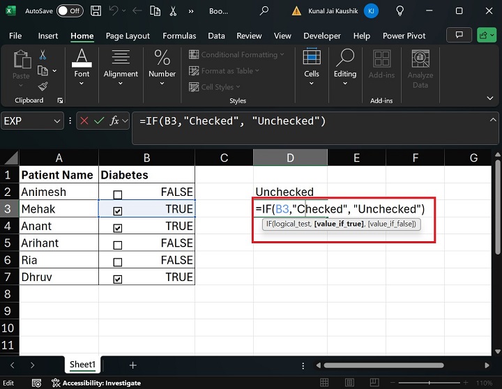 Excel Unchecked Formula