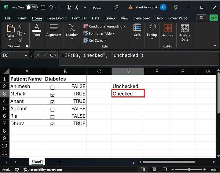 Excel Unchecked Formula