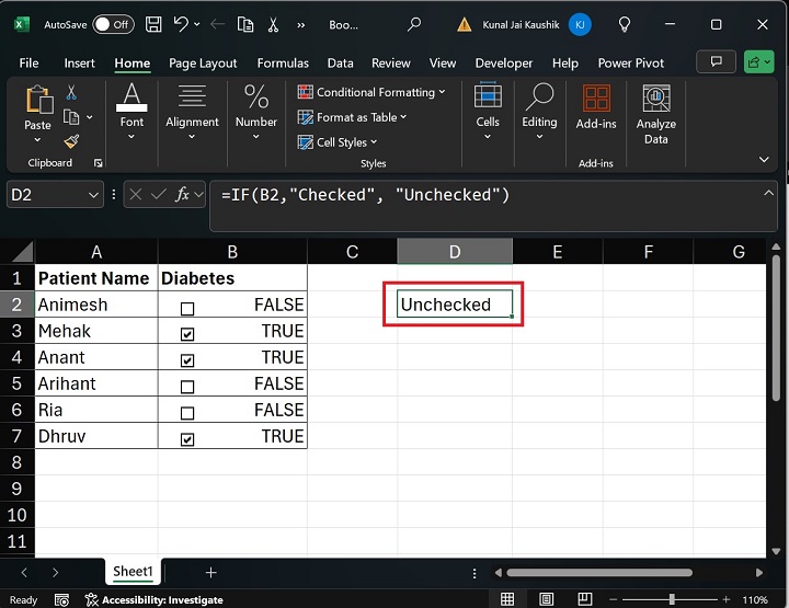 Excel Unchecked message