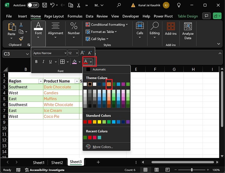 Expand Font Color in Excel