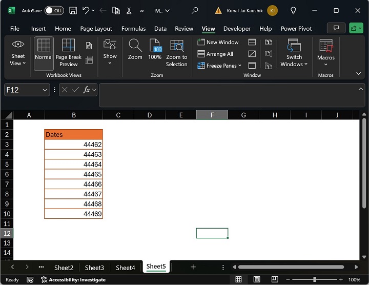 Hidden Gridlines in Microsoft Excel worksheet