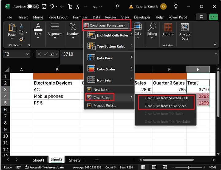 How to remove conditional formatting in Excel