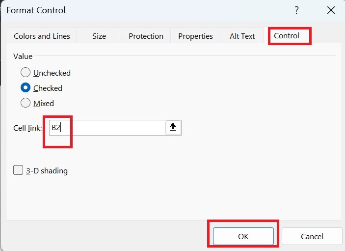 Linking a Checkbox to the Adjacent Cell