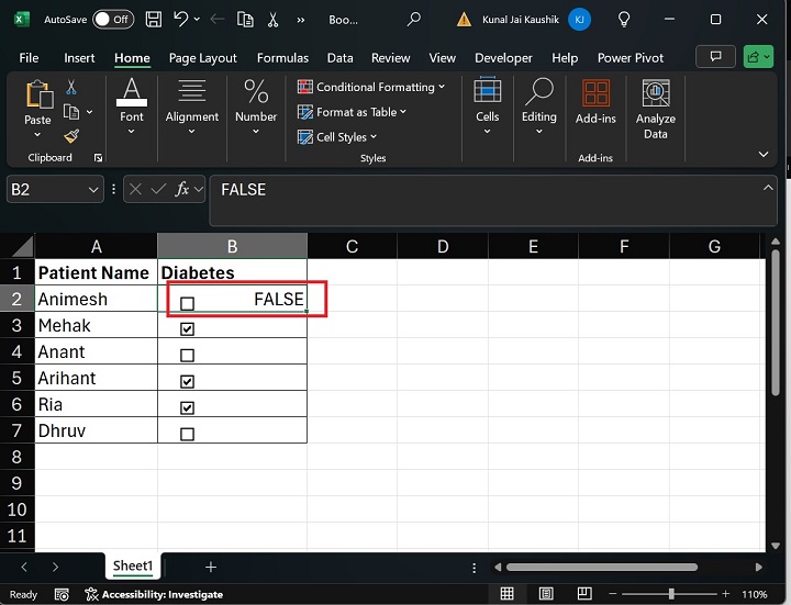 Linking a Checkbox to the Adjacent Cell