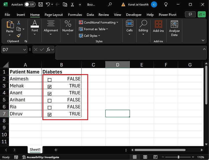 Linking a Checkbox to the Adjacent Cell