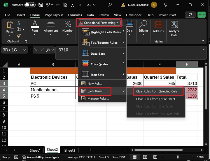 Remove Conditional Formatting in Excel