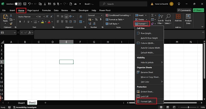 Select Format Cells Option From Drop-down Menu