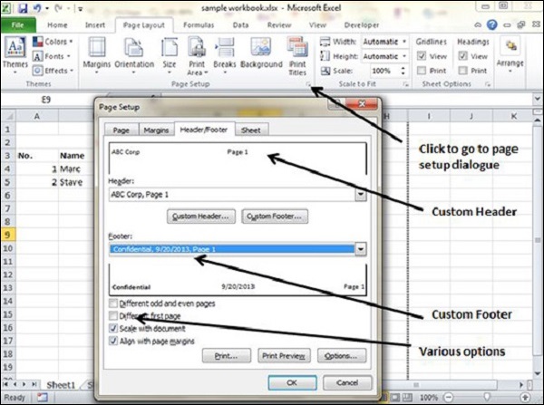 Setting Header and Footer