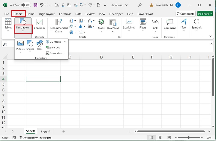 What are steps to insert Shapes in Microsoft Excel