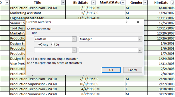 Custom AutoFilter