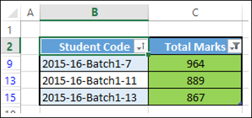 Total Marks Column