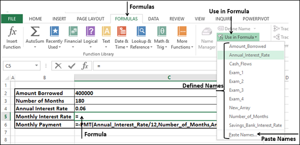 Using Names in a Formula