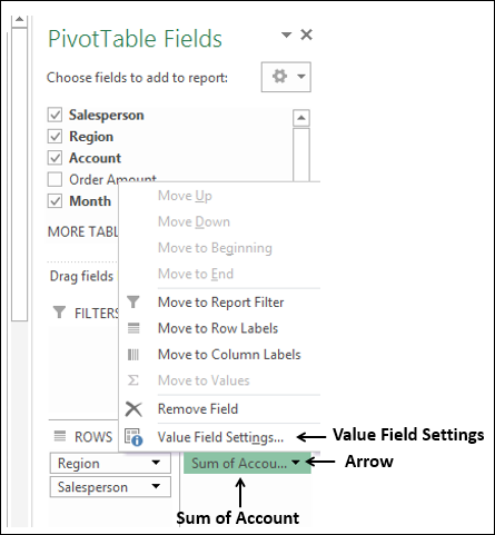 Value Field Settings