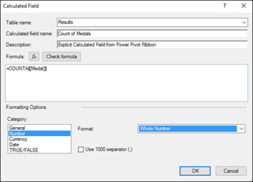 Calculated Field dialog box